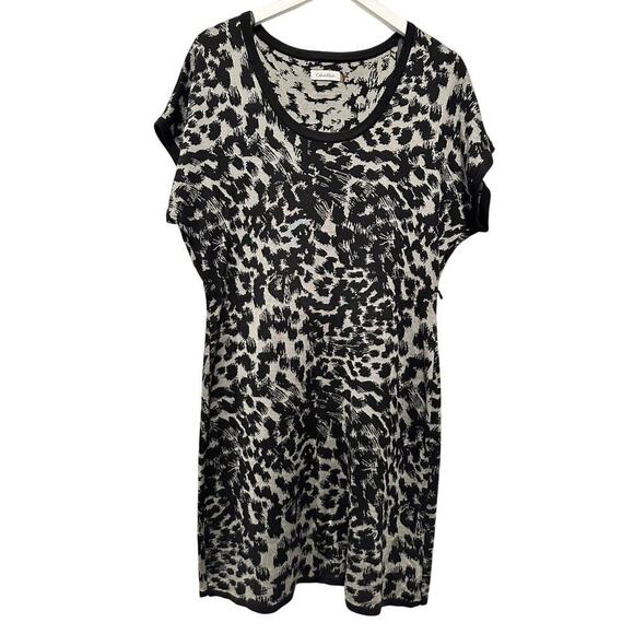 Calvin Klein Size XL Short Sleeve Leopard Print Stretch Mini Sweater Dress Black - Picture 1 of 8